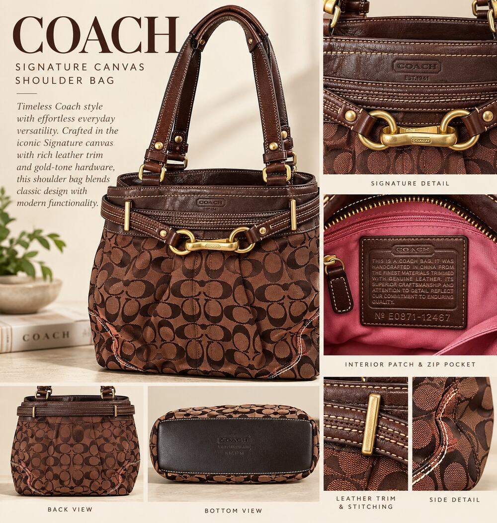 Coach Chocolate Brown Hamptons Signature Jacquard Carryall Bag